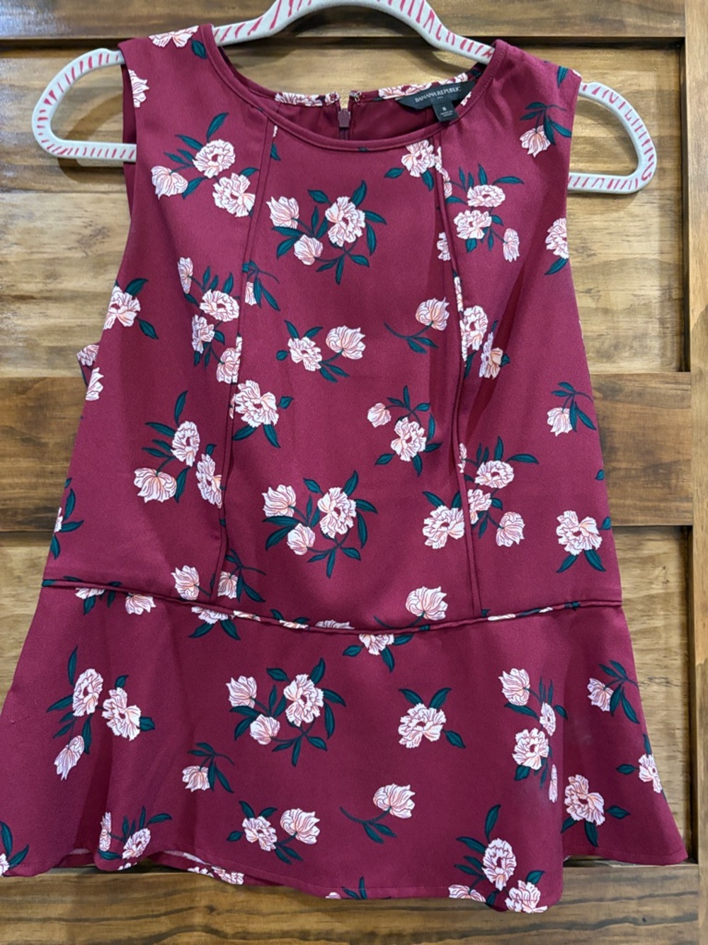 Banana Republic Burgundy Floral Blouse with Pink Flowers